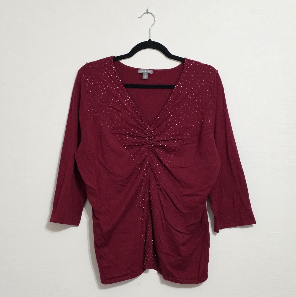 Apt. 9 Burgundy Embellished V-Neck Blouse